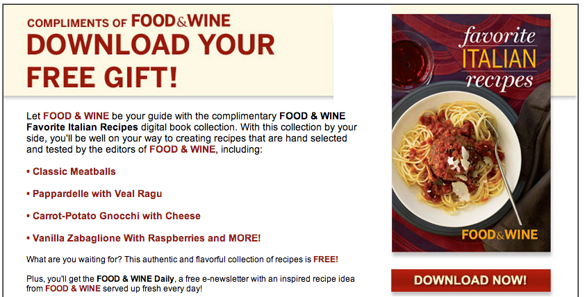 content marketing & email marketing from Food & Wine Mag